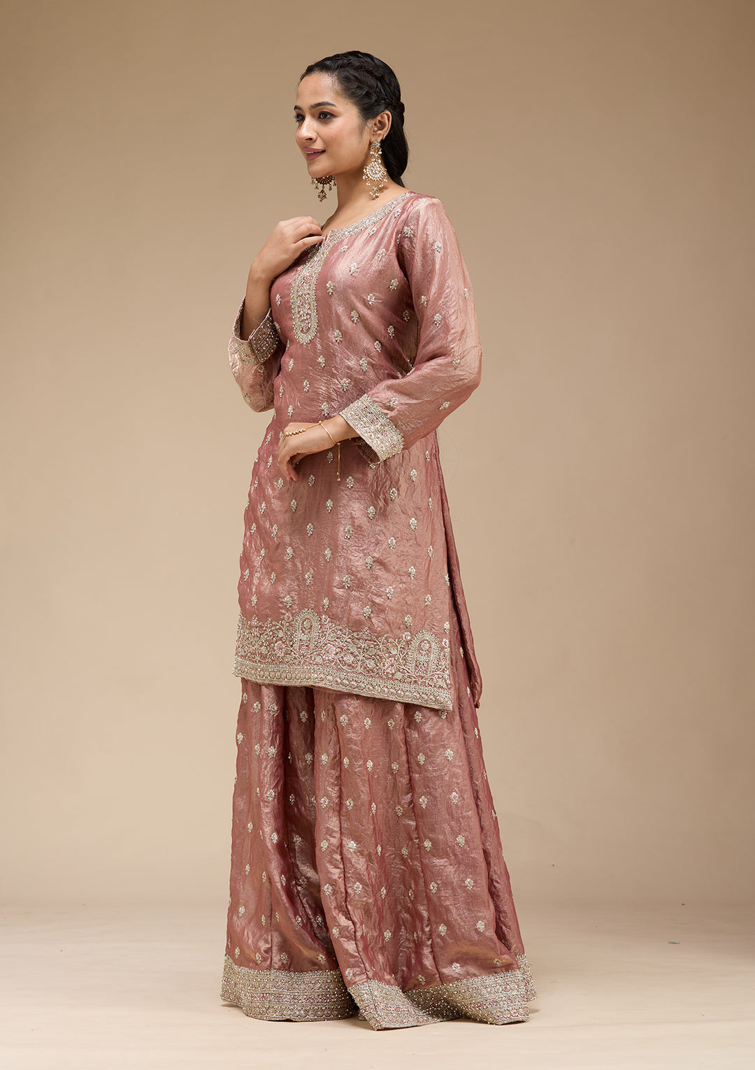 Copper Zariwork (Gold) Tissue Readymade Salwar Suit