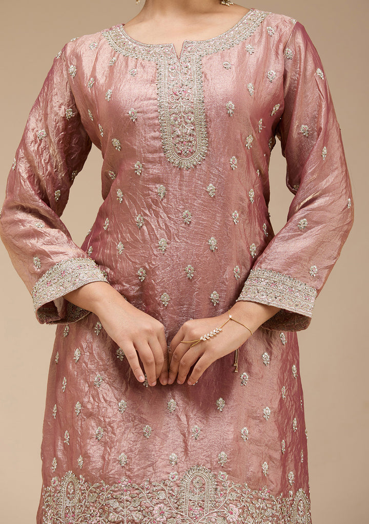 Copper Zariwork (Gold) Tissue Readymade Salwar Suit