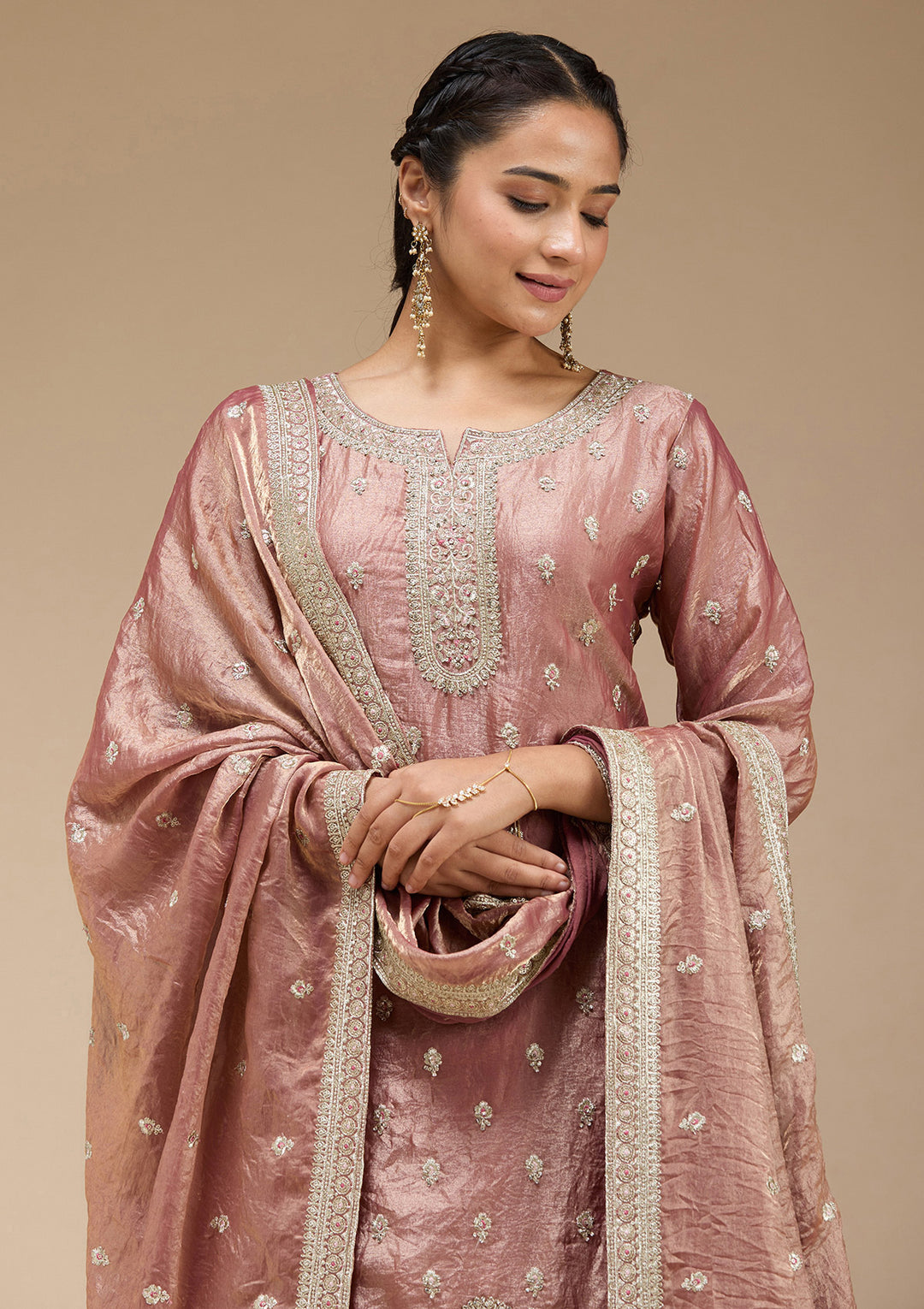 Copper Zariwork (Gold) Tissue Readymade Salwar Suit