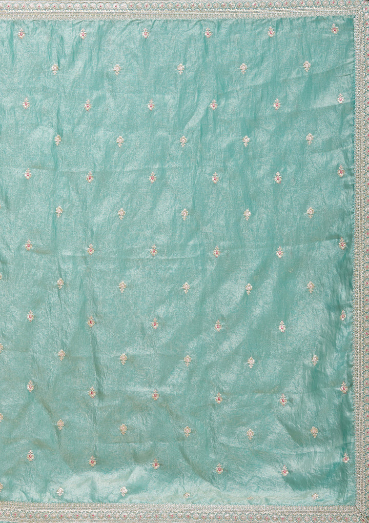 Sky Blue Zariwork (Gold) Tissue Readymade Salwar Suit