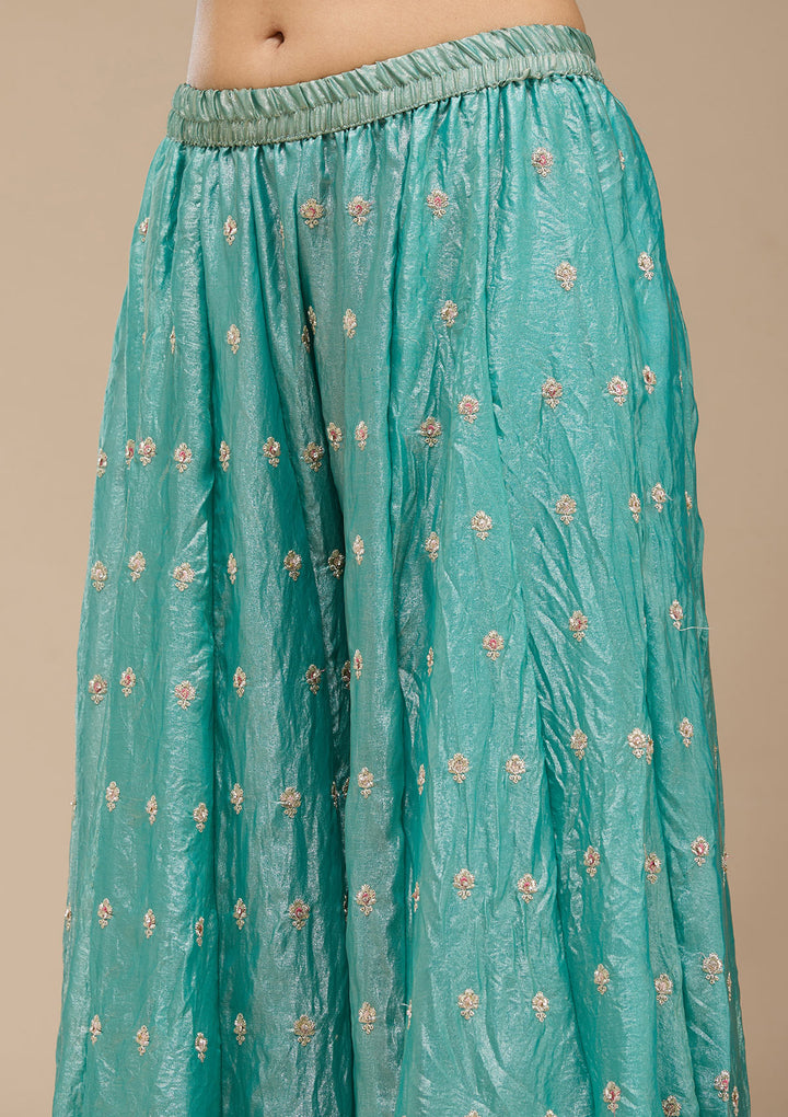 Sky Blue Zariwork (Gold) Tissue Readymade Salwar Suit