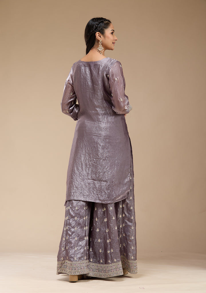Dark Lavender Zariwork (Gold) Tissue Readymade Salwar Suit
