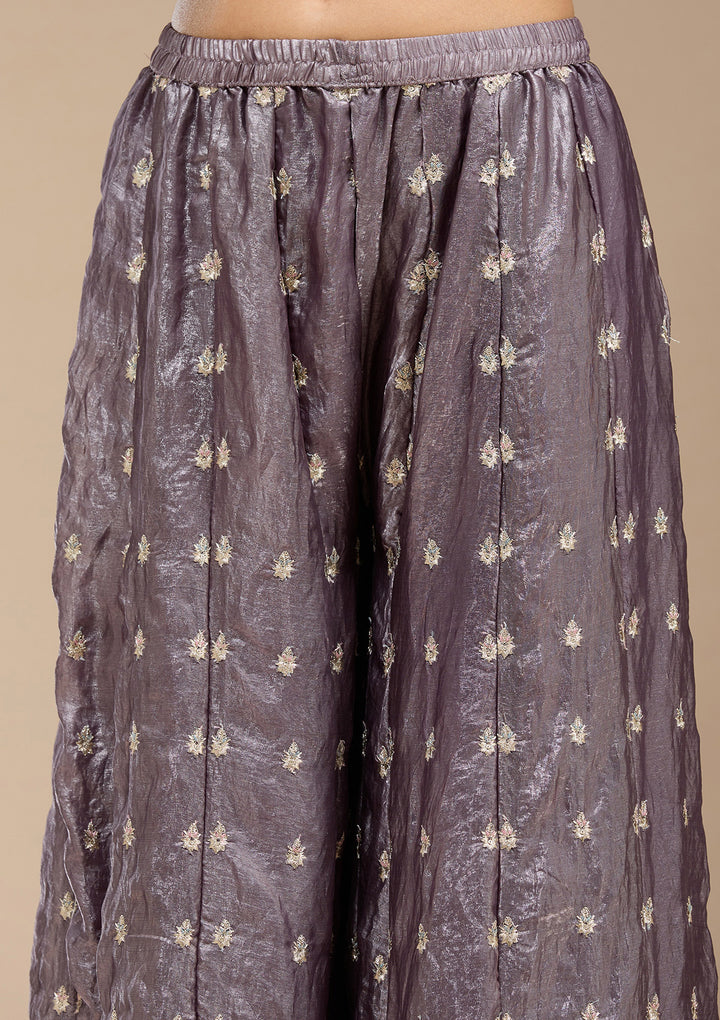 Dark Lavender Zariwork (Gold) Tissue Readymade Salwar Suit
