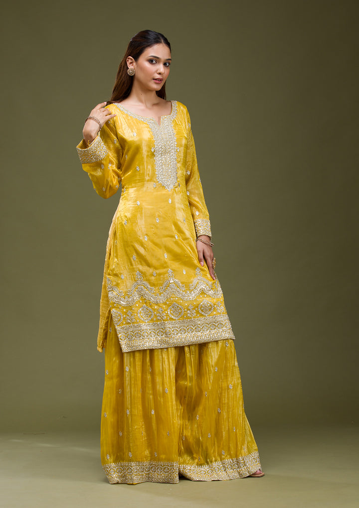 Yellow Threadwork Chinon Readymade salwar suit