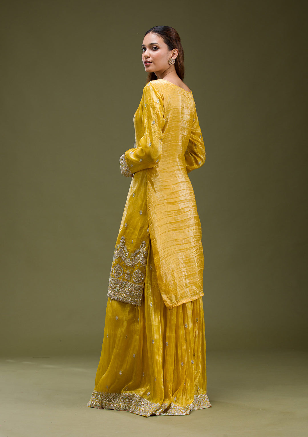 Yellow Threadwork Chinon Readymade salwar suit