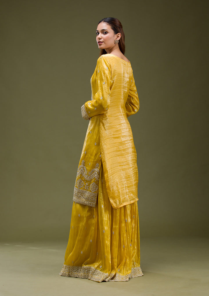 Yellow Threadwork Chinon Readymade salwar suit
