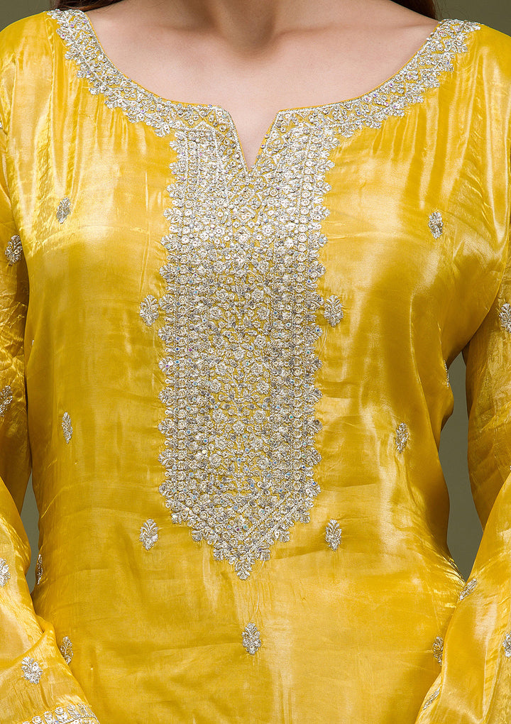 Yellow Threadwork Chinon Readymade salwar suit