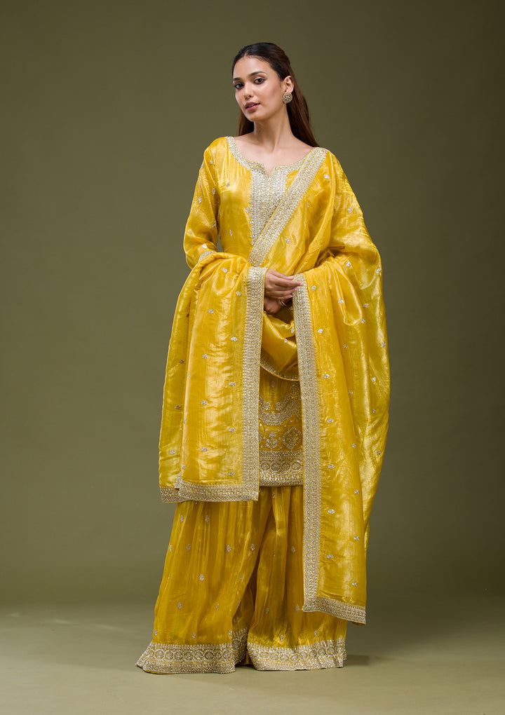 Yellow Threadwork Chinon Readymade salwar suit