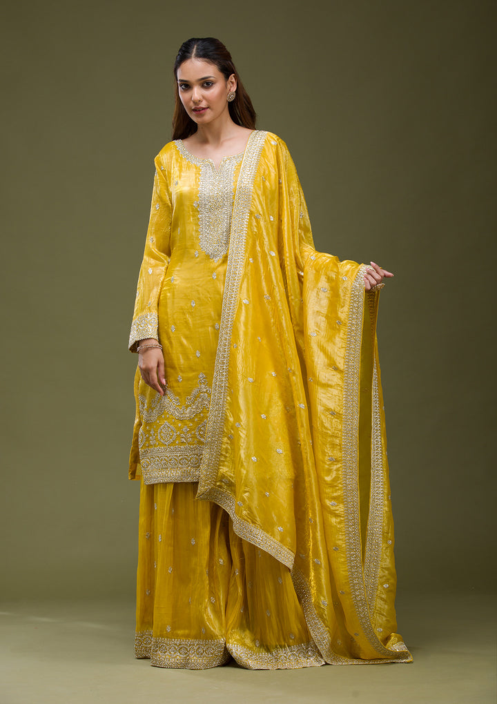 Yellow Threadwork Chinon Readymade salwar suit