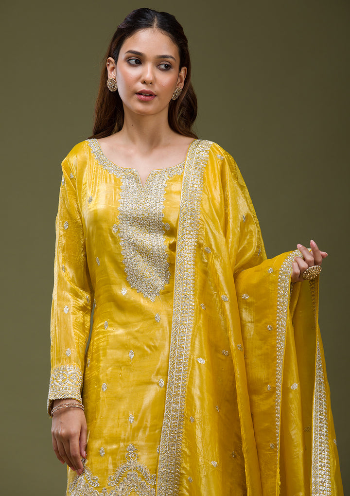 Yellow Threadwork Chinon Readymade salwar suit