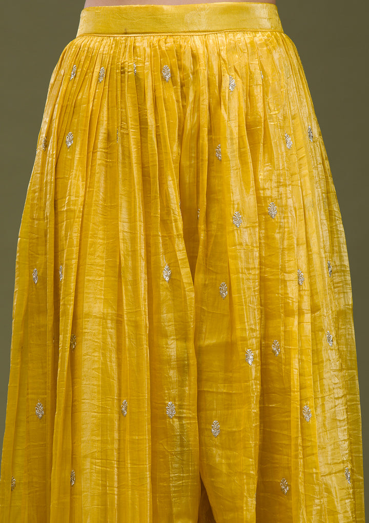 Yellow Threadwork Chinon Readymade salwar suit