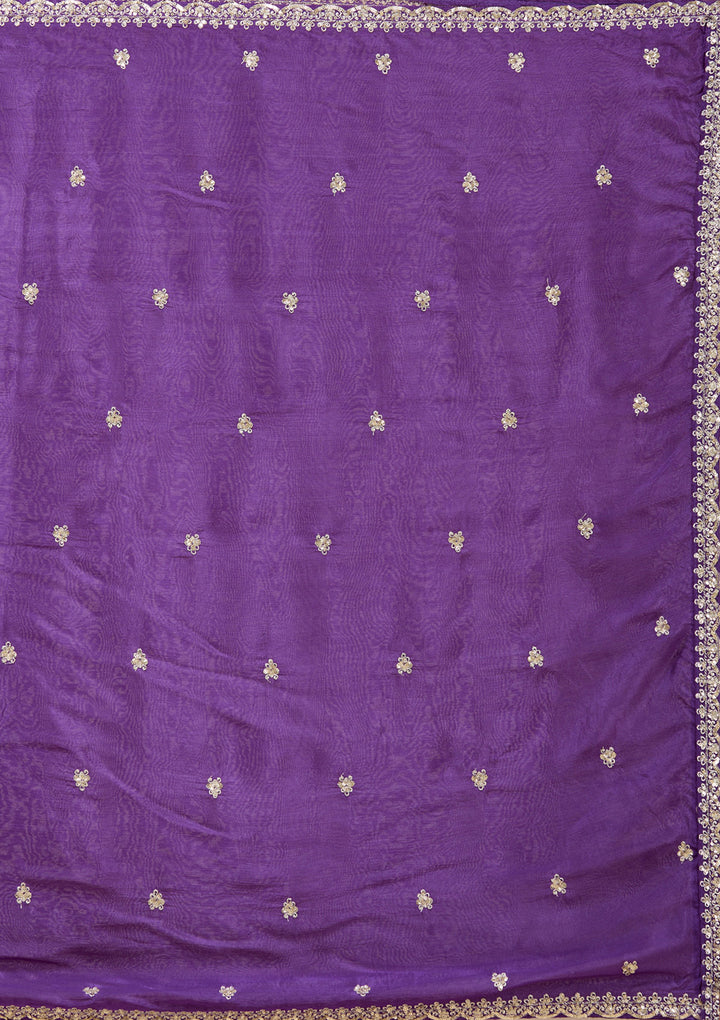 Purple Crepe Sequins Anarkali Kurta With Bottom And Dupatta