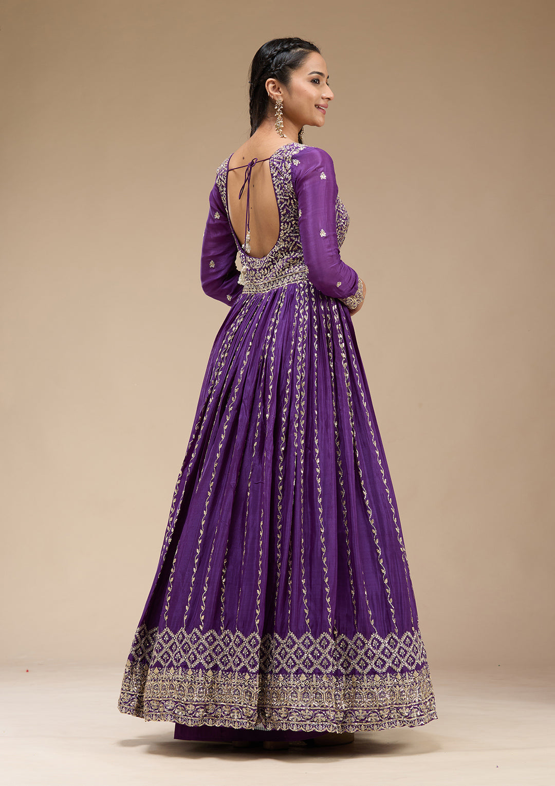 Purple Crepe Sequins Anarkali Kurta With Bottom And Dupatta