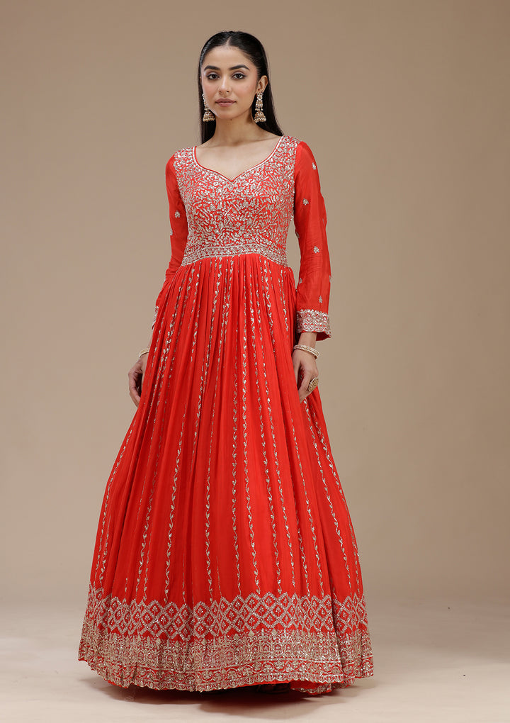 Red Sequins Crepe Readymade Salwar Suit