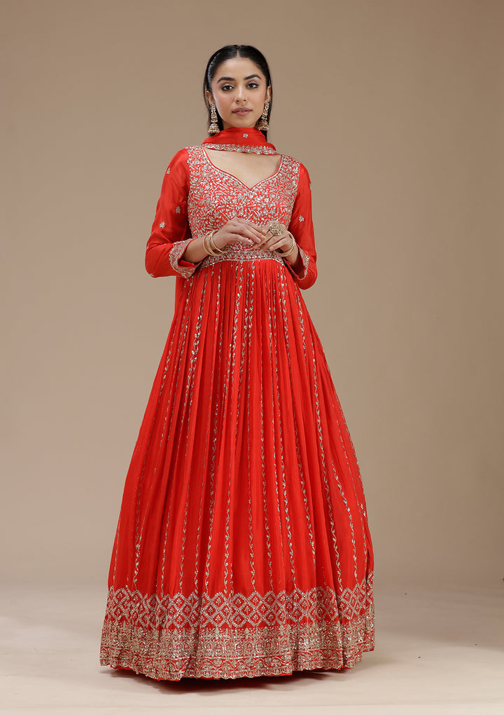 Red Sequins Crepe Readymade Salwar Suit