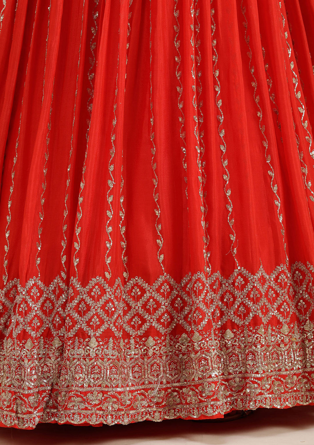 Red Sequins Crepe Readymade Salwar Suit