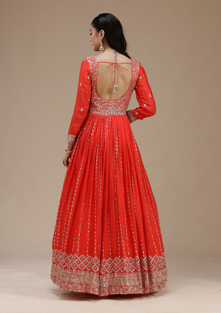 Red Sequins Crepe Readymade Salwar Suit