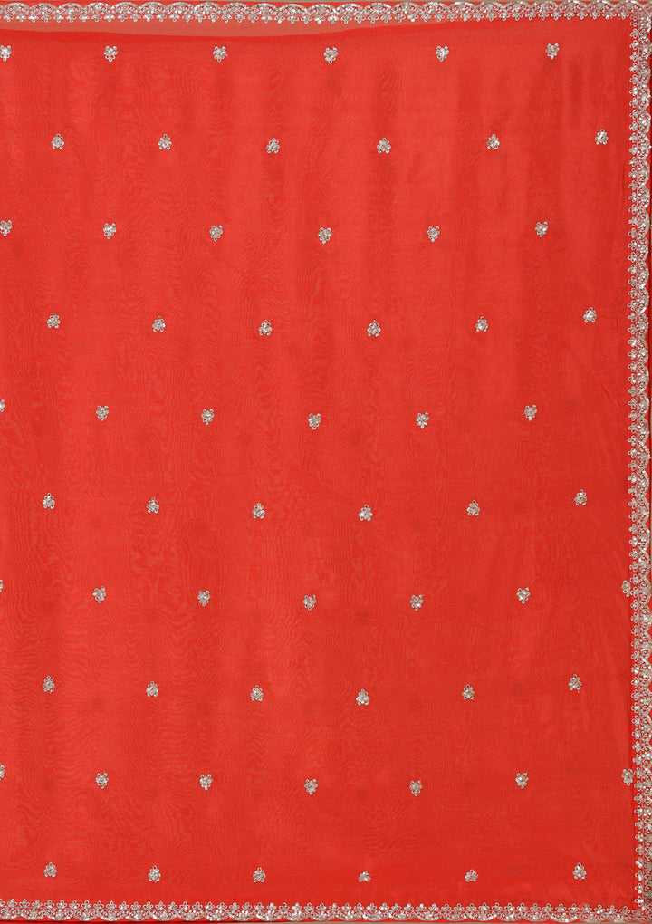 Red Sequins Crepe Readymade Salwar Suit