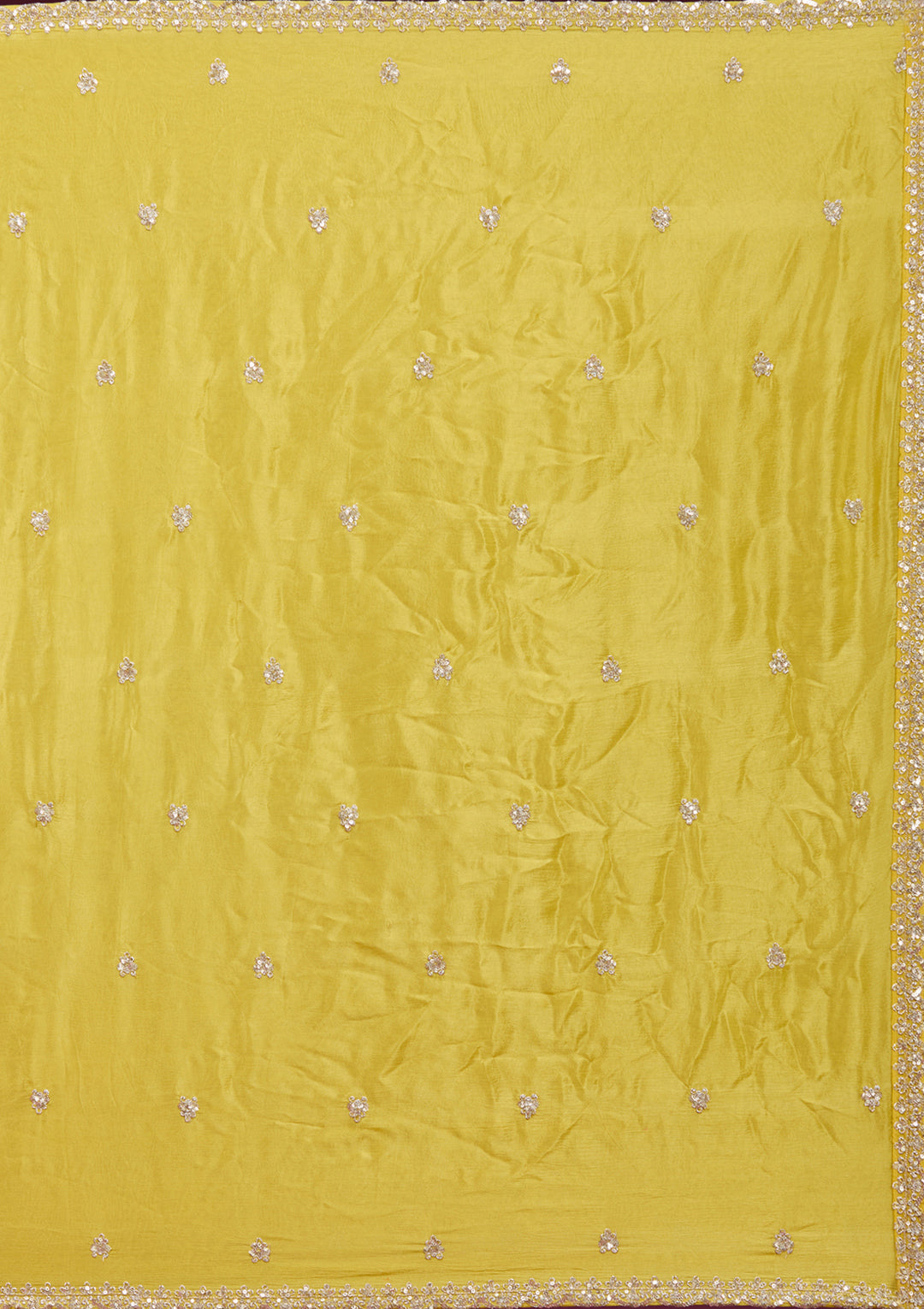 Yellow Crepe Sequins Anarkali Kurta With Bottom And Dupatta