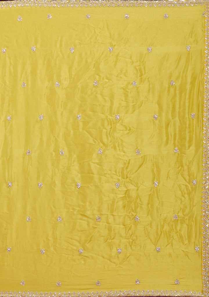 Yellow Crepe Sequins Anarkali Kurta With Bottom And Dupatta