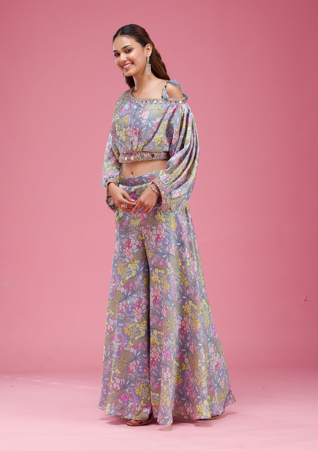 Grey Cutdana Crepe Readymade salwar suit