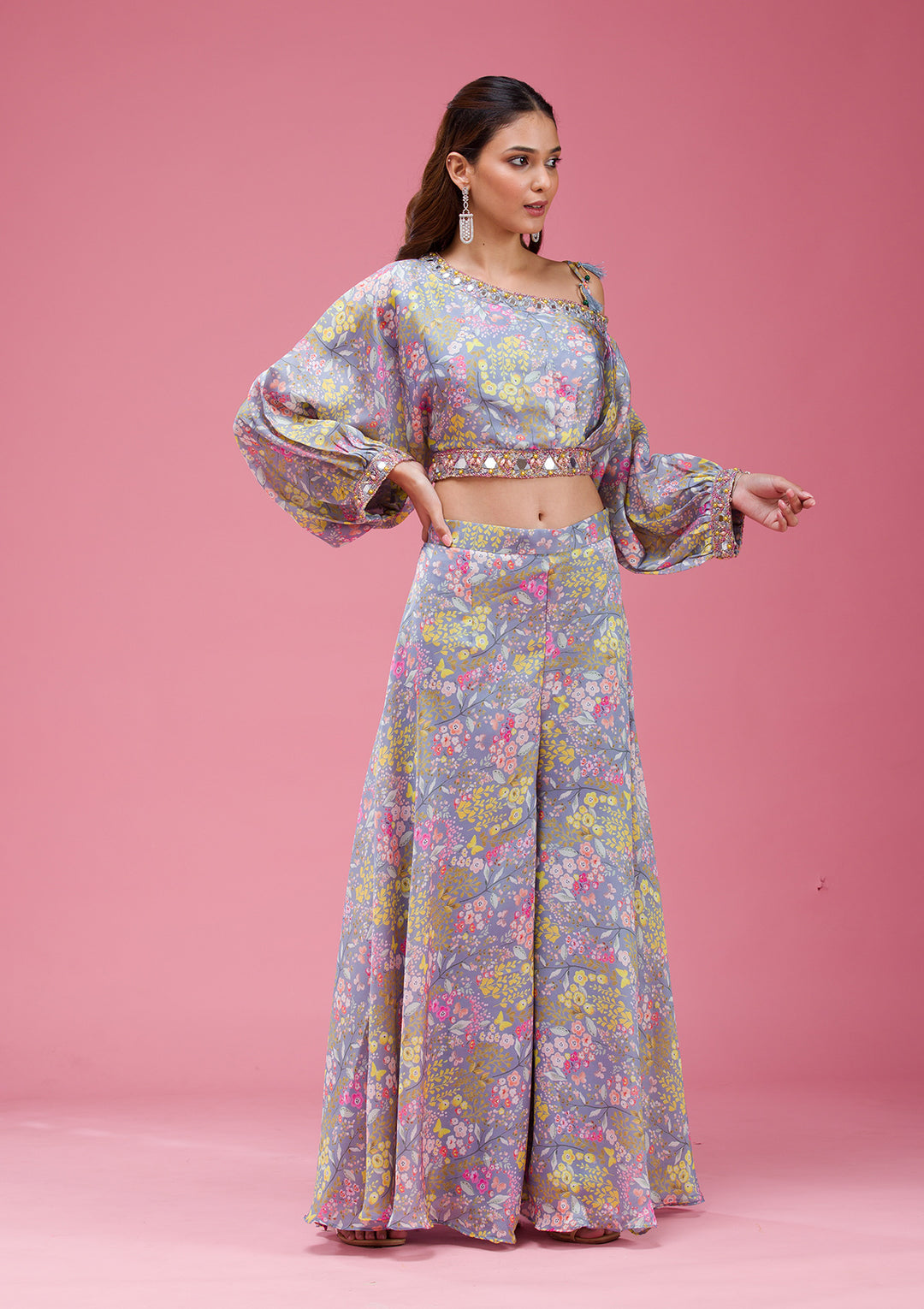 Grey Cutdana Crepe Readymade salwar suit