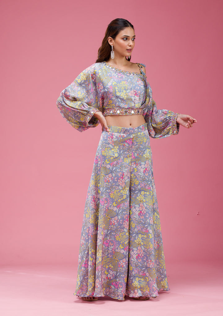 Grey Cutdana Crepe Readymade salwar suit