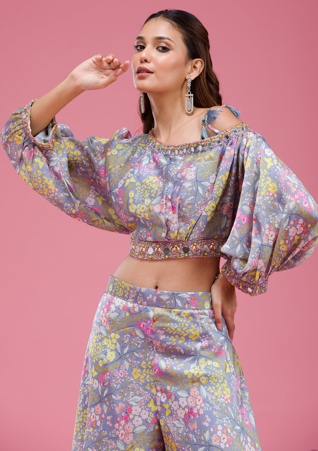 Grey Cutdana Crepe Readymade salwar suit