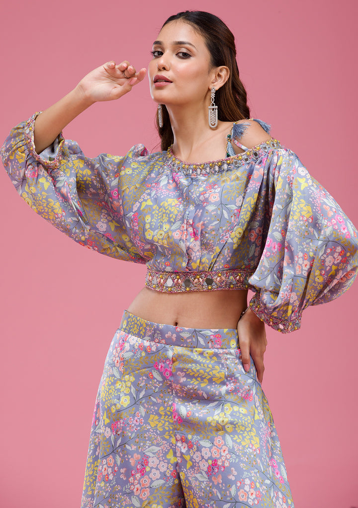 Grey Cutdana Crepe Readymade salwar suit