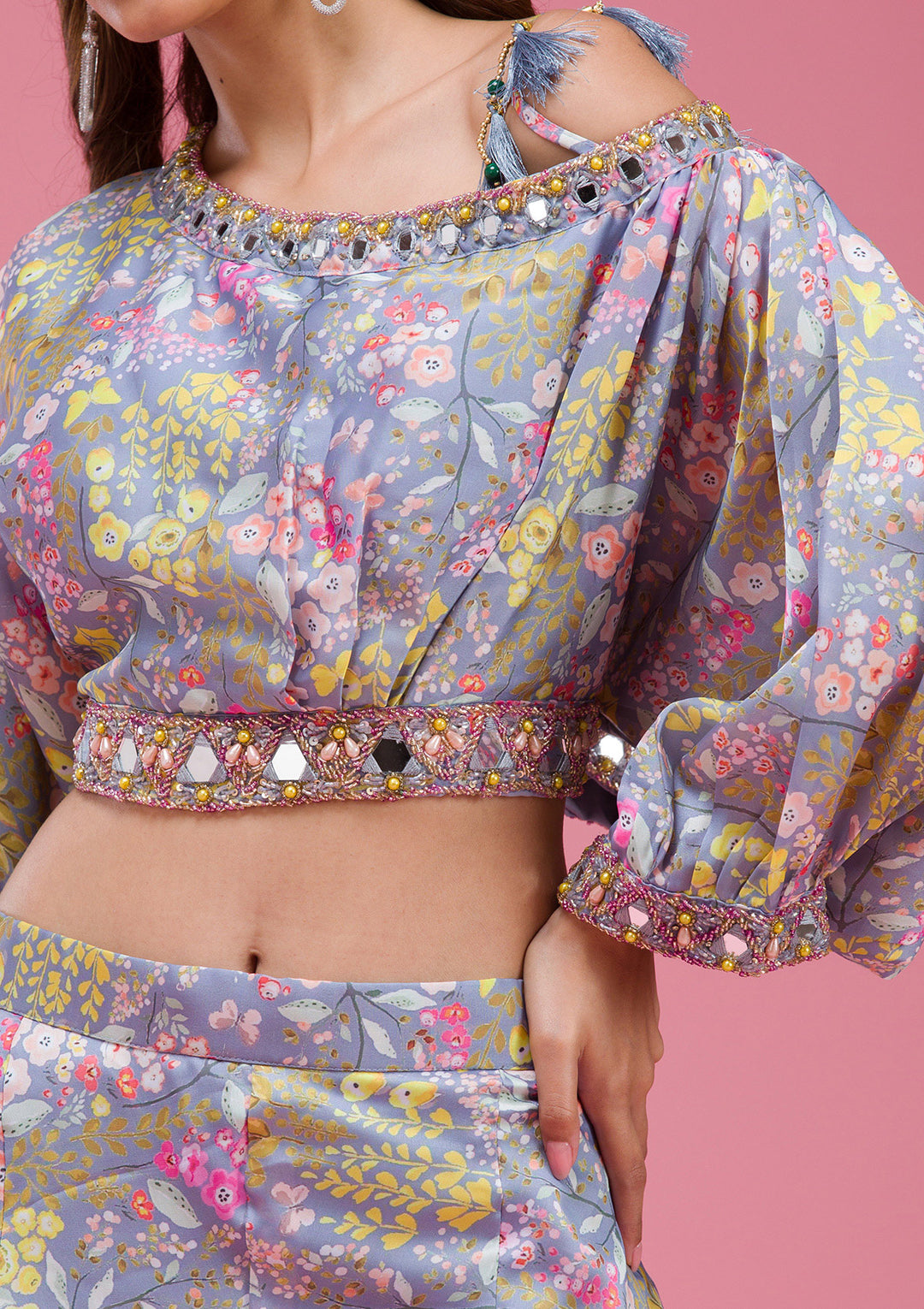 Grey Cutdana Crepe Readymade salwar suit