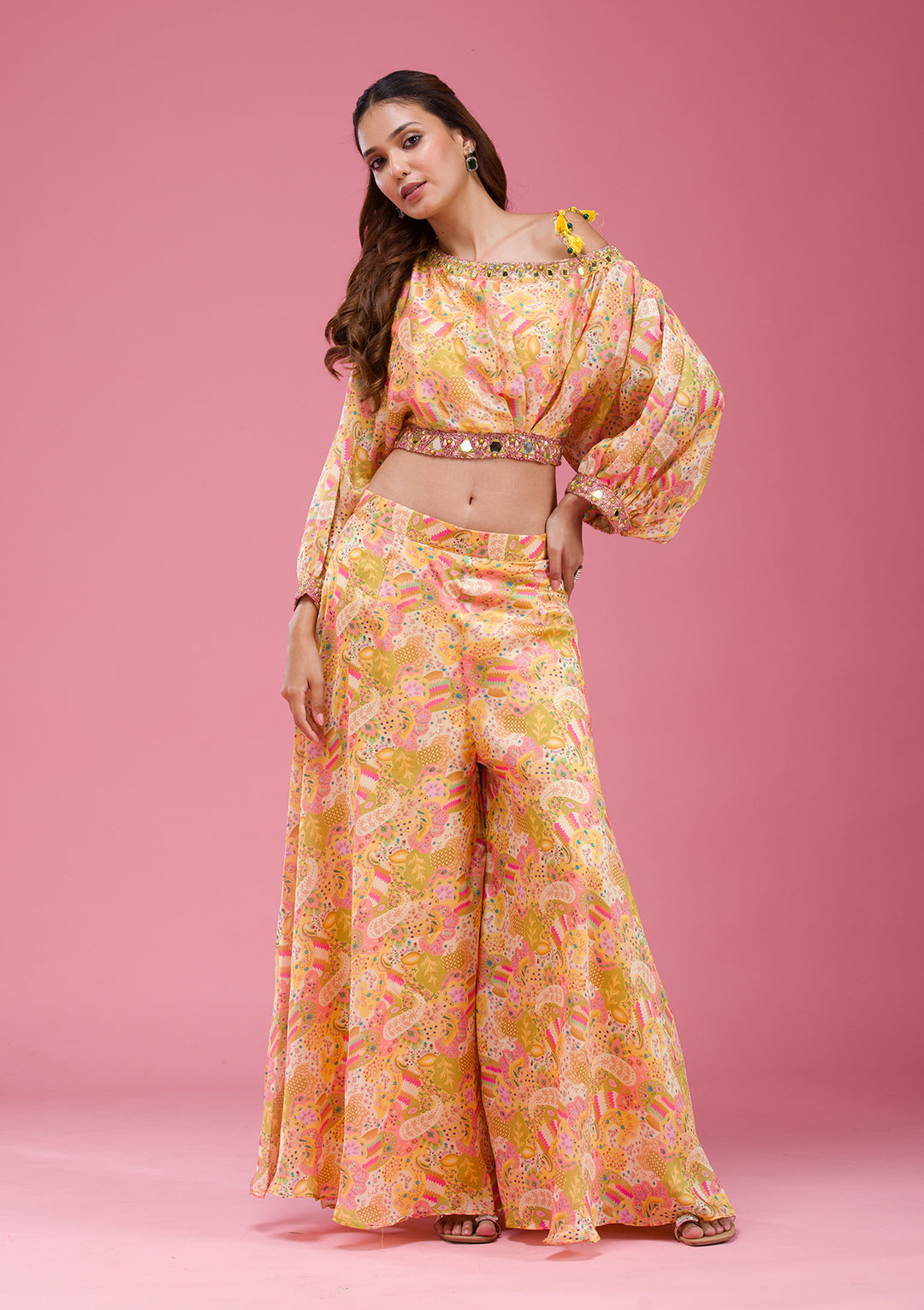 Yellow Cutdana Crepe Readymade salwar suit