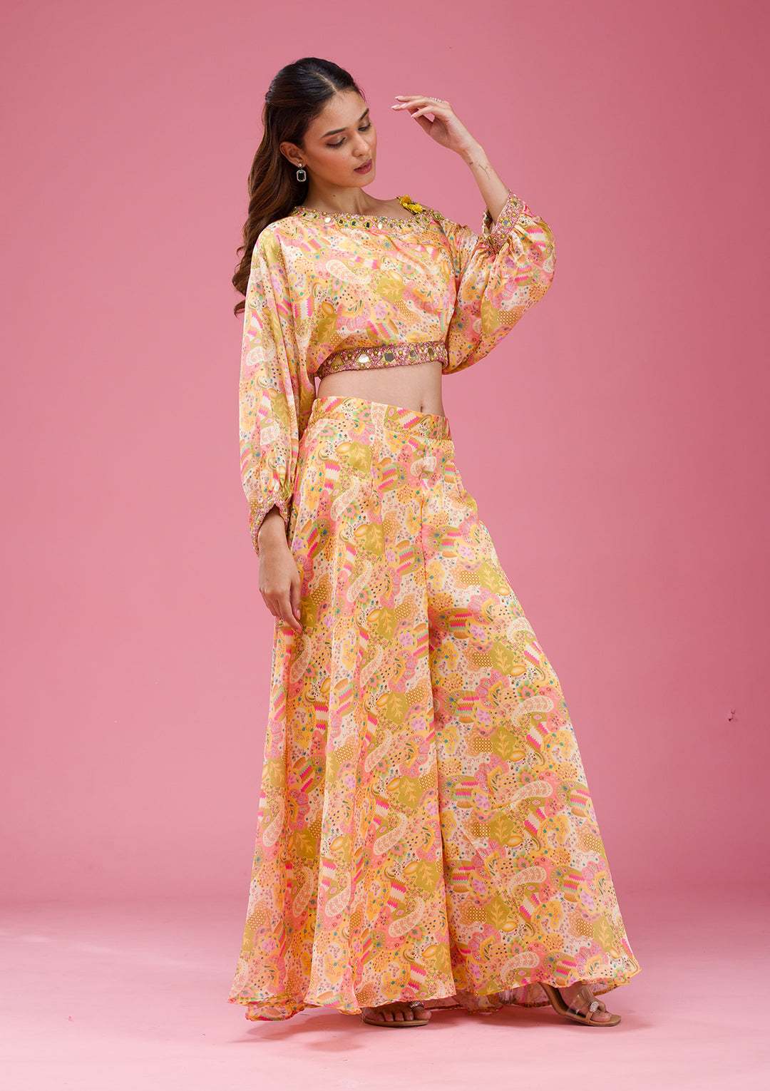 Yellow Cutdana Crepe Readymade salwar suit