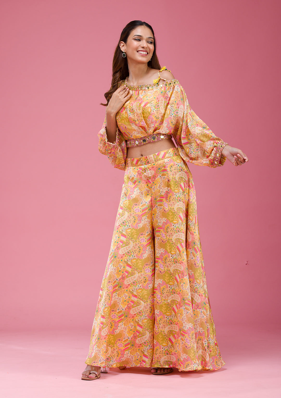 Yellow Cutdana Crepe Readymade salwar suit
