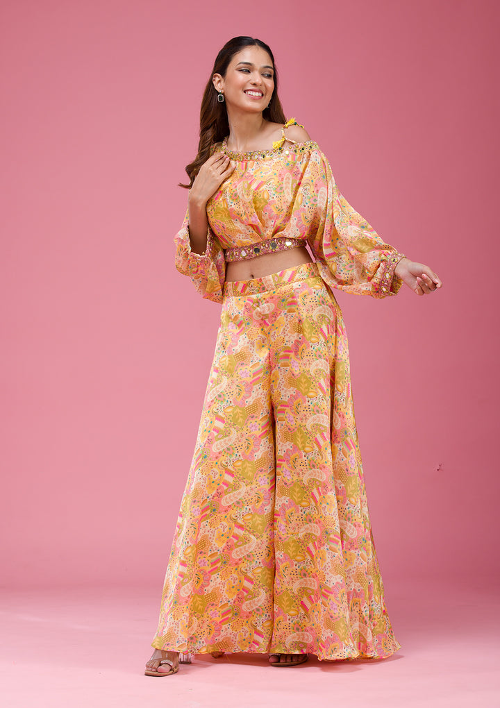 Yellow Cutdana Crepe Readymade salwar suit