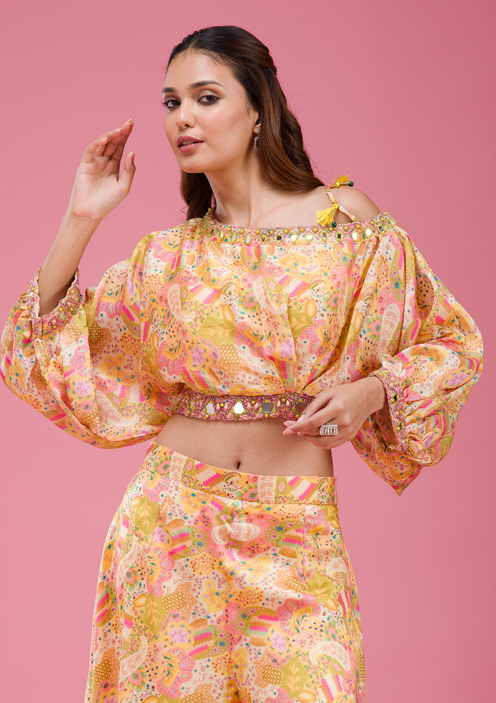 Yellow Cutdana Crepe Readymade salwar suit