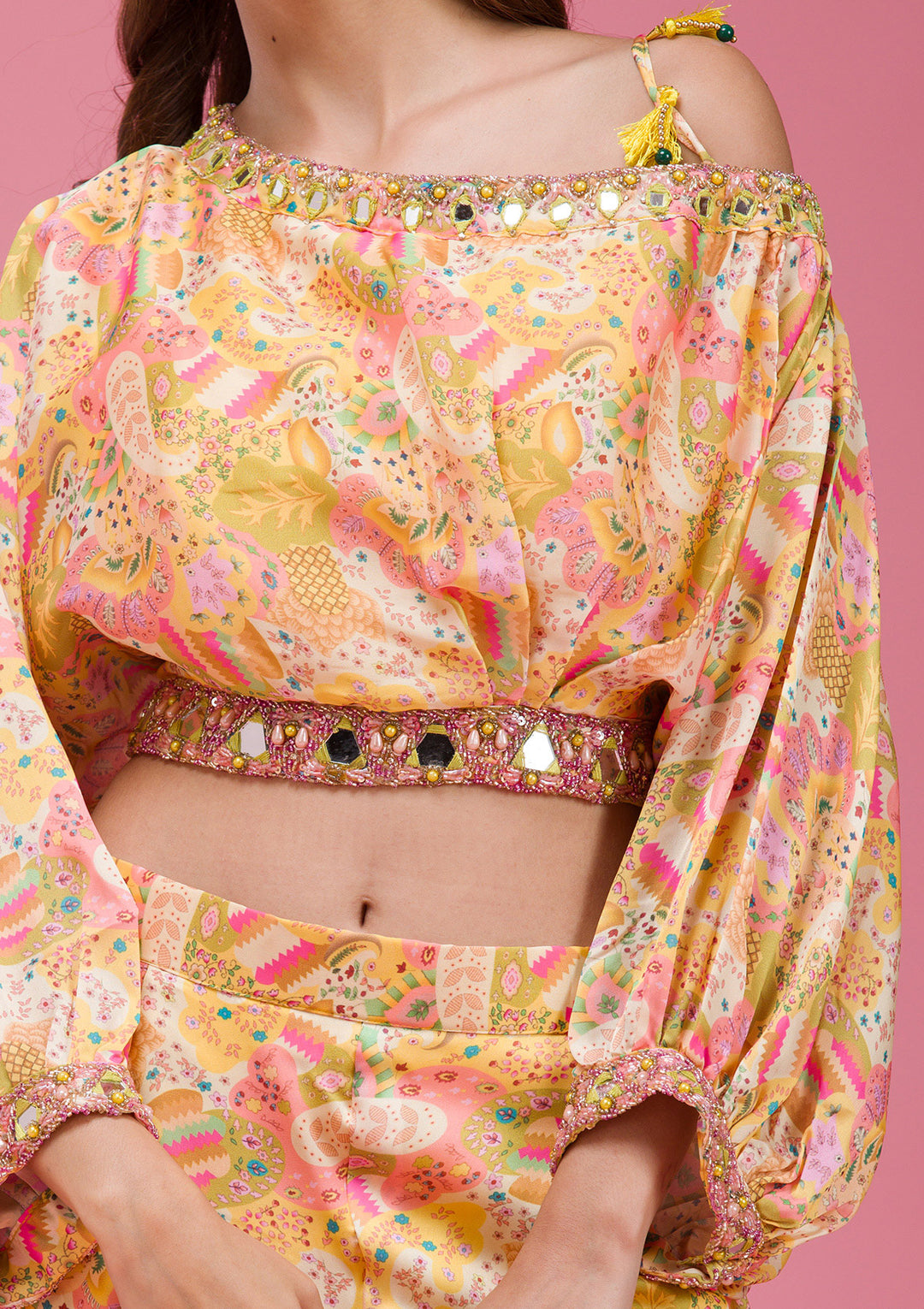 Yellow Cutdana Crepe Readymade salwar suit