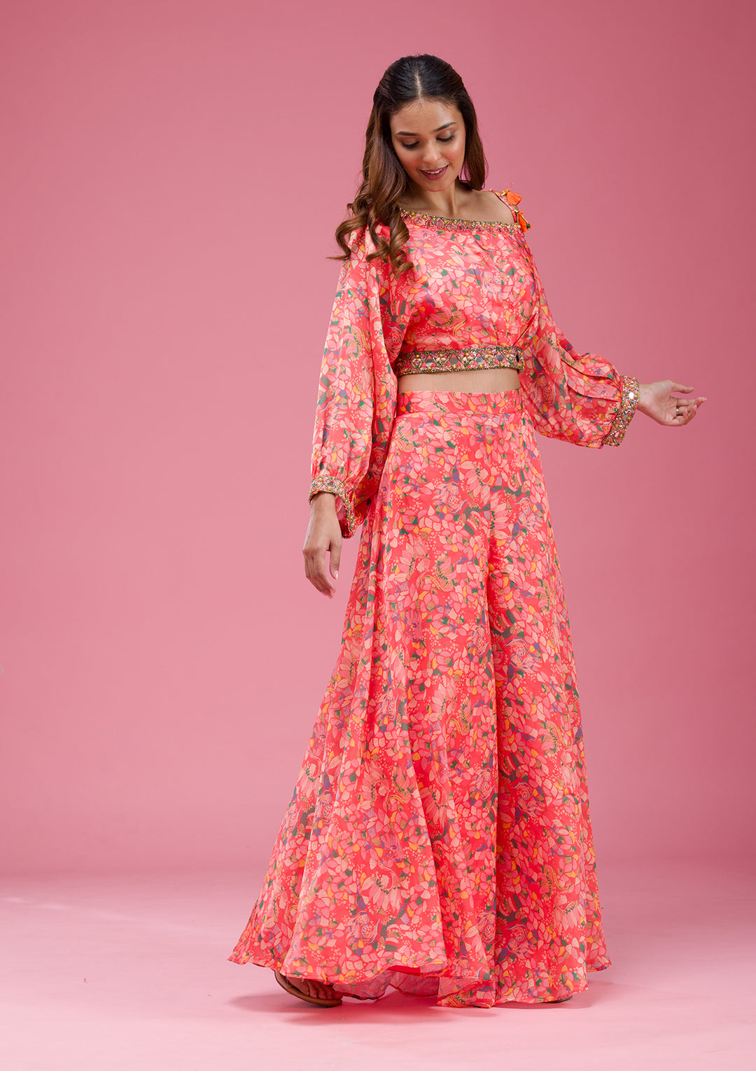 Pink Cutdana Crepe Readymade salwar suit