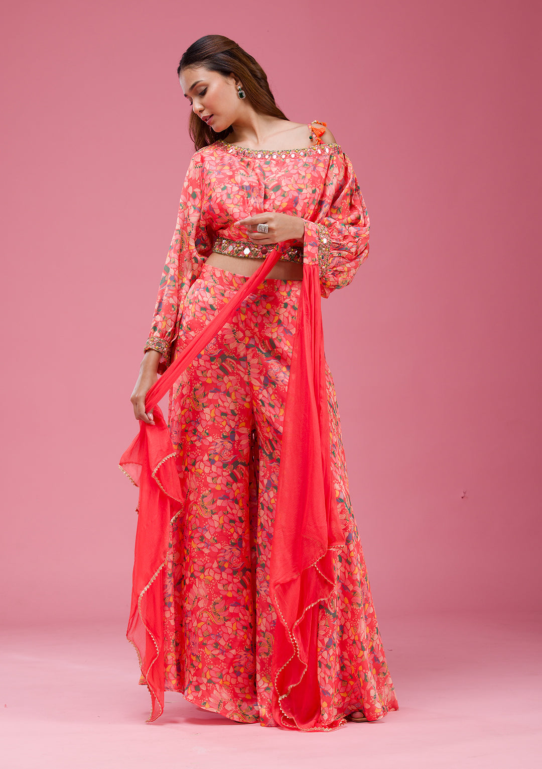 Pink Cutdana Crepe Readymade salwar suit