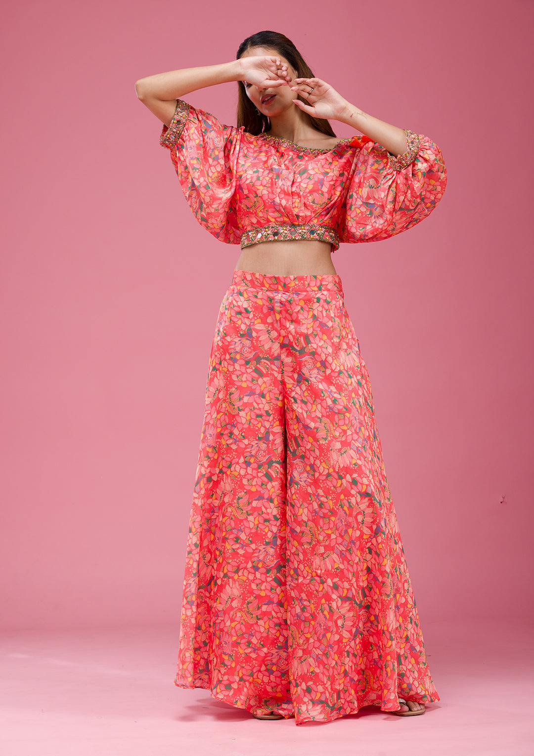 Pink Cutdana Crepe Readymade salwar suit