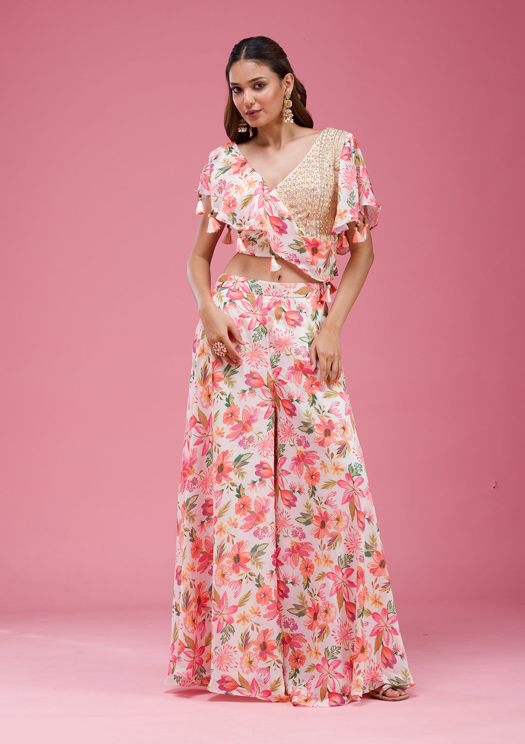 Cream Cutdana Crepe Readymade salwar suit