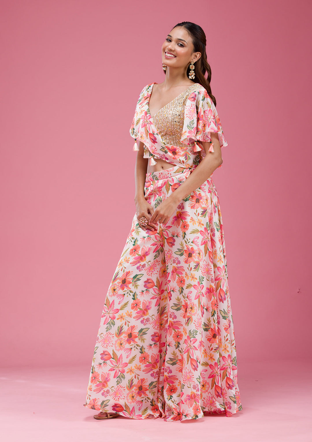 Cream Cutdana Crepe Readymade salwar suit