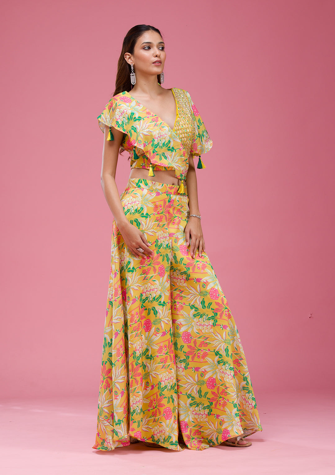 Mustard Cutdana Crepe Readymade salwar suit