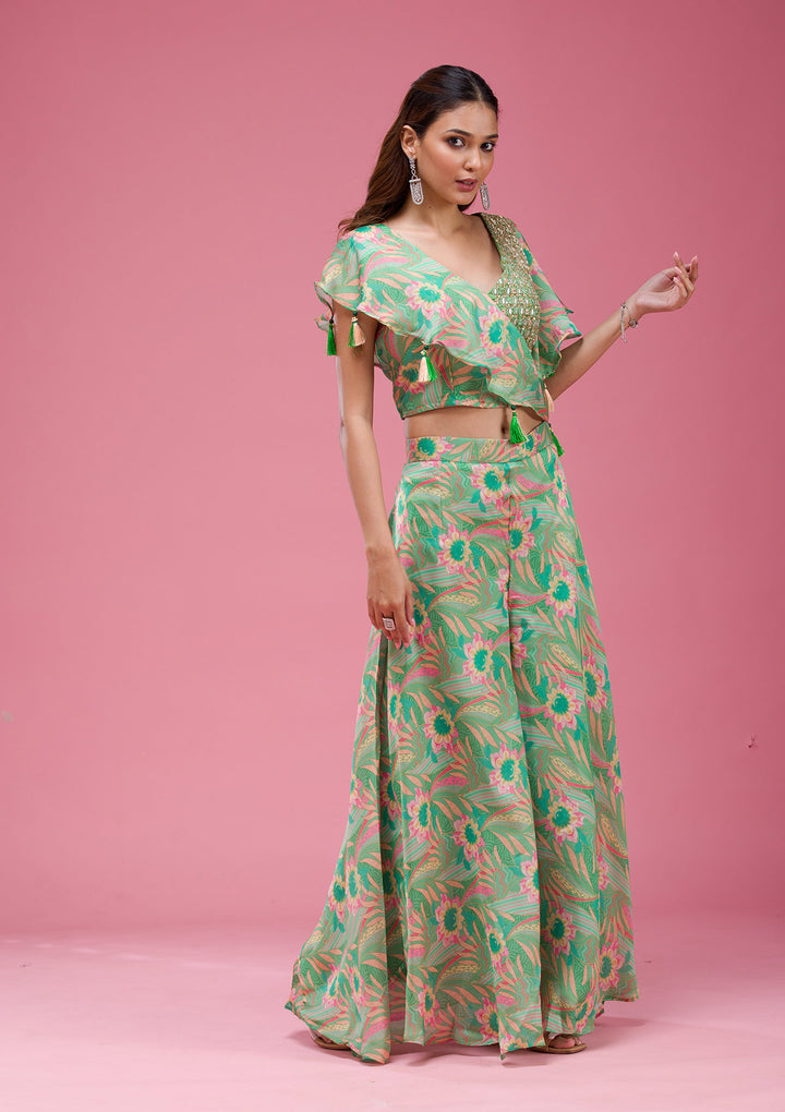 Green Mirrorwork Crepe Readymade salwar suit