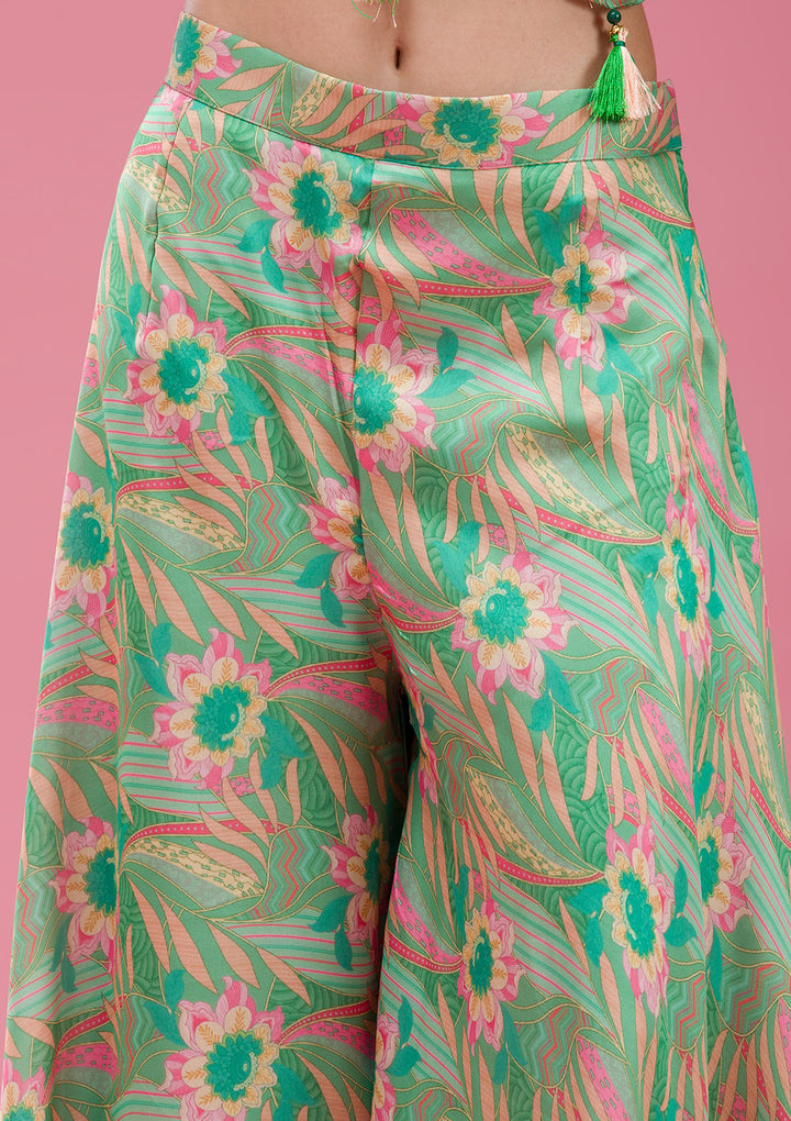 Green Mirrorwork Crepe Readymade salwar suit