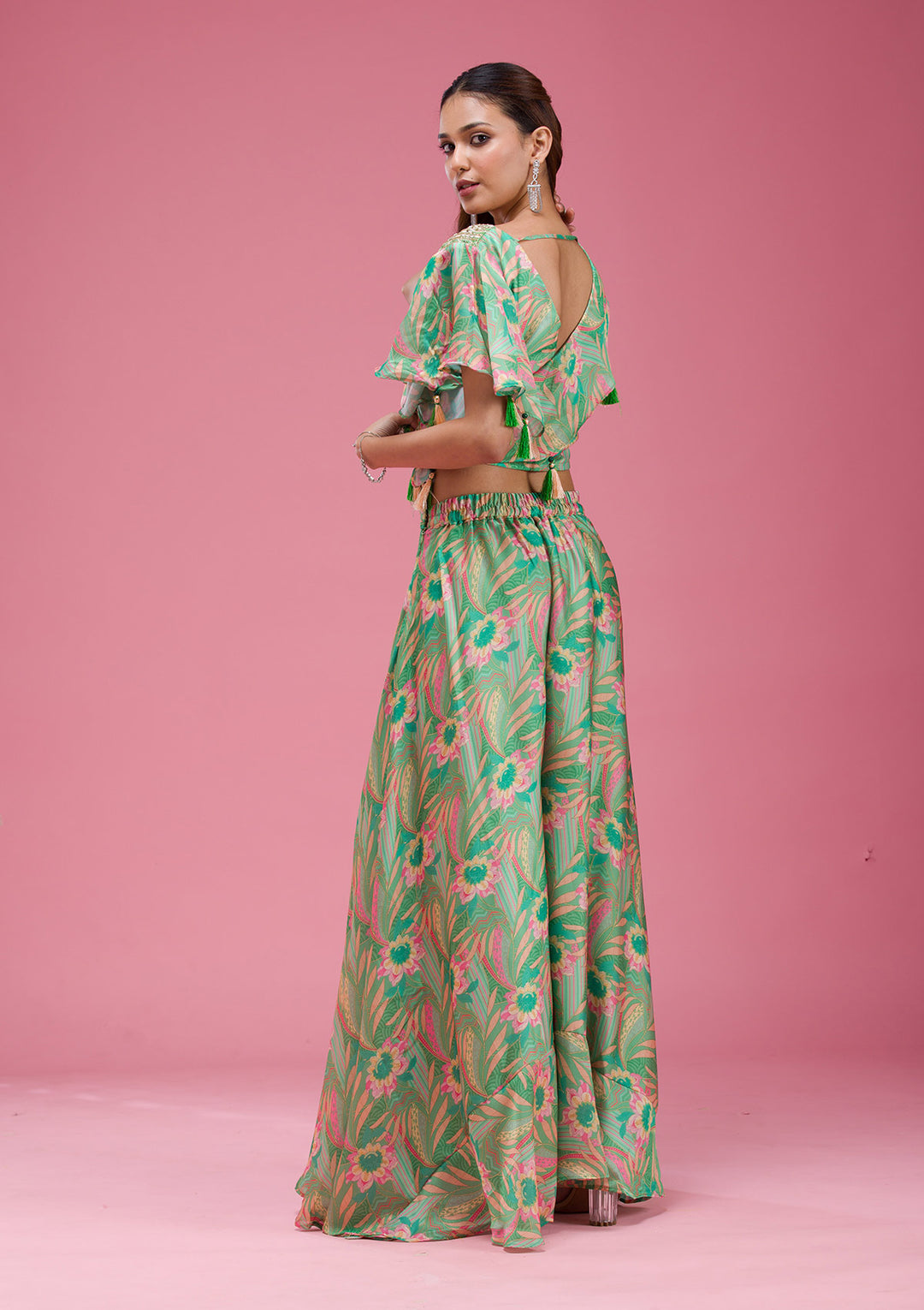 Green Mirrorwork Crepe Readymade salwar suit