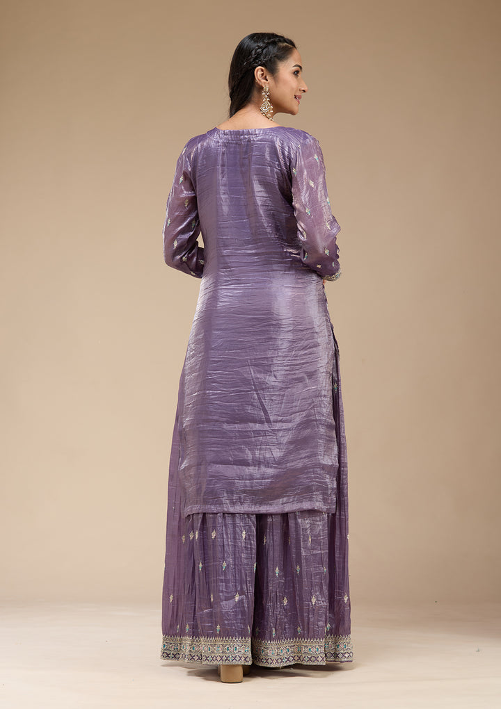 Purple Zariwork (Gold) Organza Readymade Salwar Suit