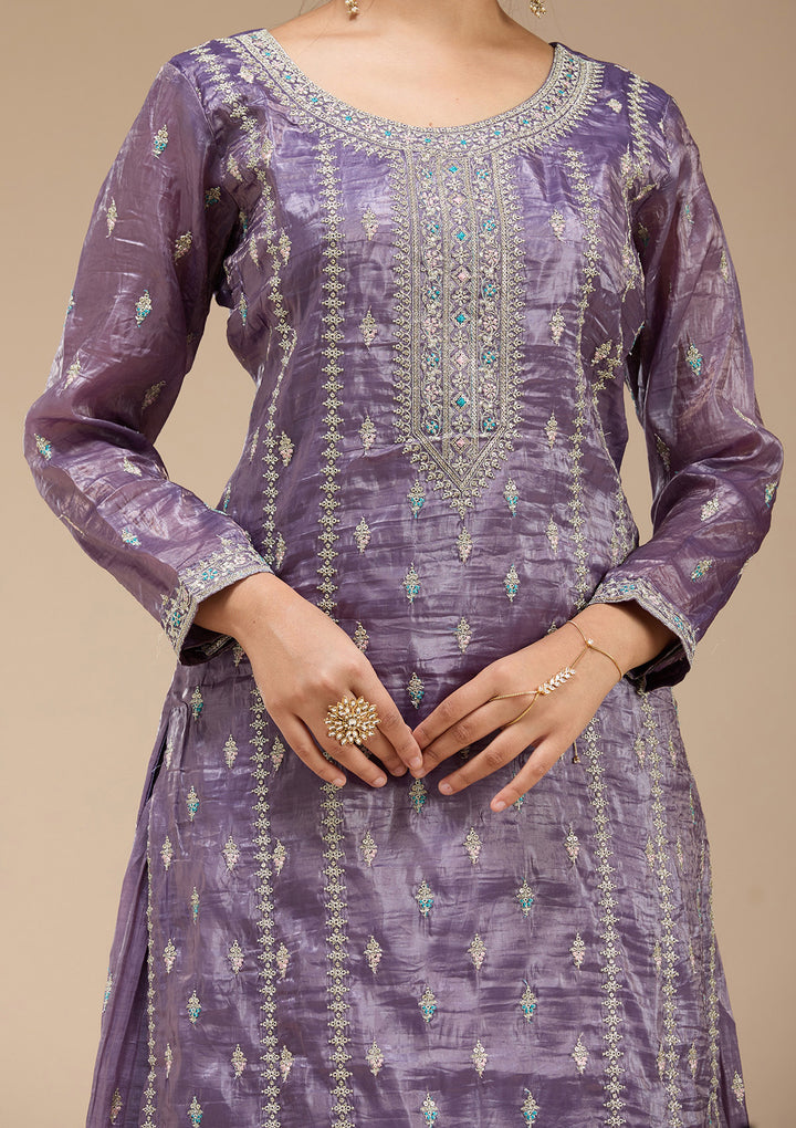 Purple Zariwork (Gold) Organza Readymade Salwar Suit