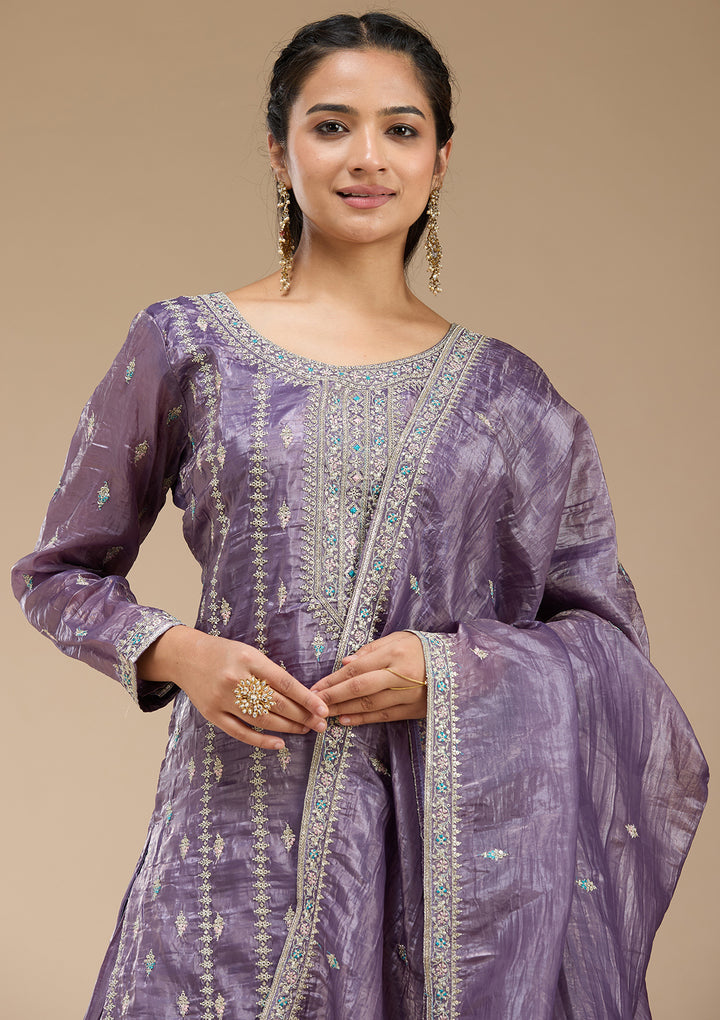 Purple Zariwork (Gold) Organza Readymade Salwar Suit