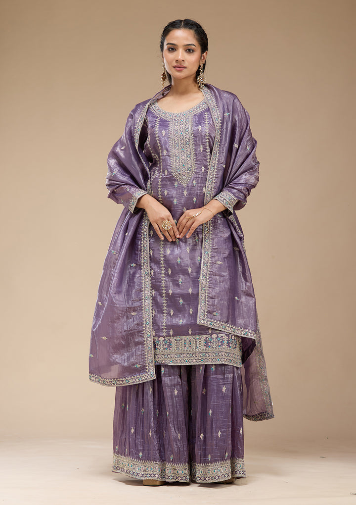 Purple Zariwork (Gold) Organza Readymade Salwar Suit