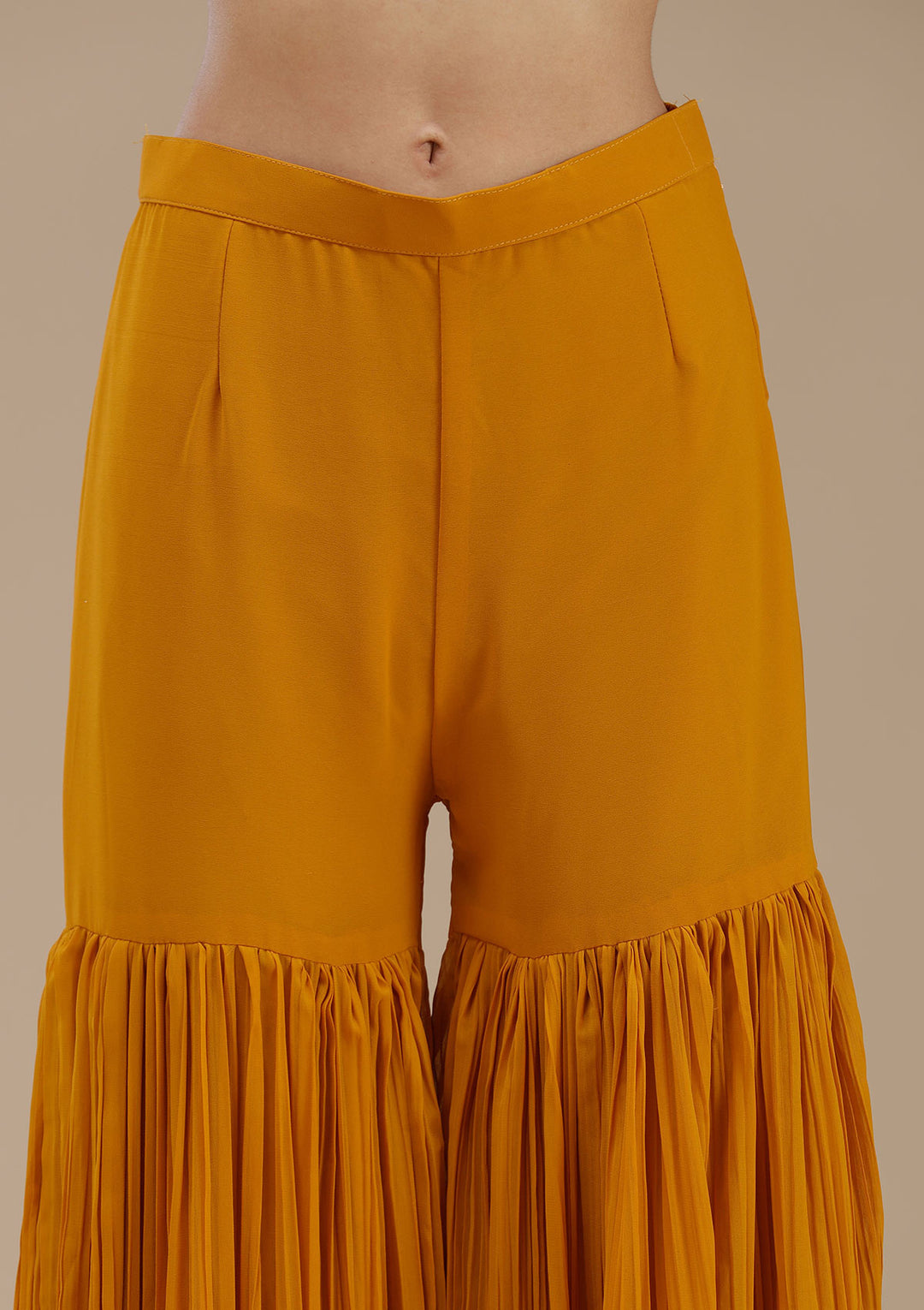 Mustard Threadwork Georgette Readymade Salwar Suit